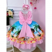 Vestido Infantil Moana Baby Rosa Com Cinto de Strass Luxo