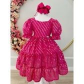 Vestido Infantil Primavera Verão Pink C/ Riscos Coloridos