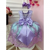 Vestido Infantil Ariel Princesa C/ Renda e Cinto de Pérolas