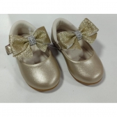 Sapatinho Dourado Fosco Com Lacinho e Strass Batizado