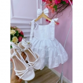 Vestido infantil Branco Strass no Busto Estrelas e Laço Damas - branco