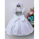 Vestido Infantil Branco C/ Renda Pérolas e Strass Luxo - Branco