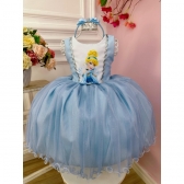 Vestido Infantil Azul Brilho Festas Princesa
