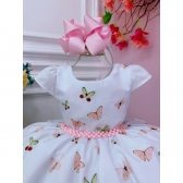 Vestido Infantil Branco Jardim das Borboletas Peito Strass - Branco