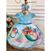 Vestido Infantil Princesa Ariel Sereia Peito Escamas Filme