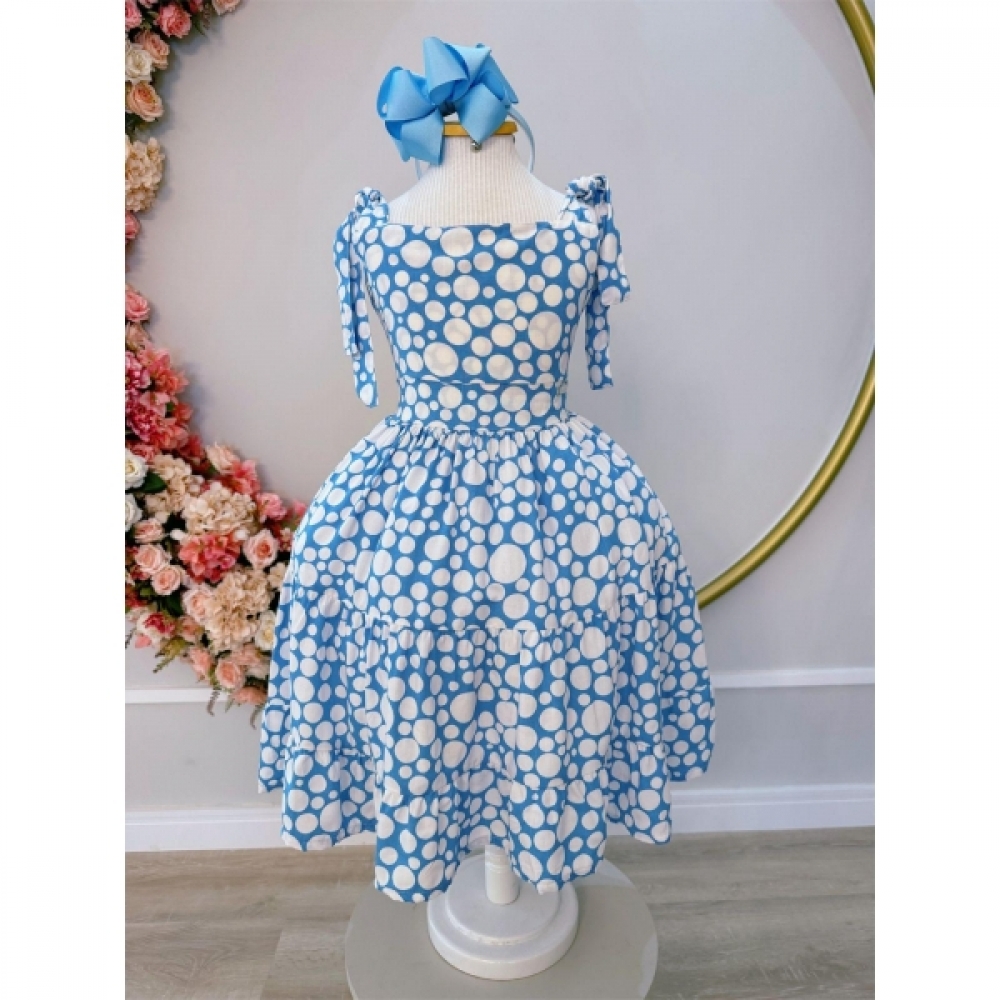 Vestido Infantil Primavera Verão Branco C/ Azul Bebê