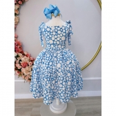 Vestido Infantil Primavera Verão Branco C/ Azul Bebê