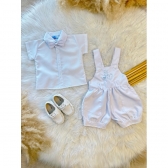 Conjunto Macaquinho Com Camisa e Gravatinha Branco