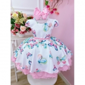 Vestido Infantil Branco Jardim das Borboletas Pérolas Festa
