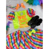 Conjunto Meninas Junino Cropped Verde Neon Com Saia Colorida