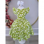 Vestido Infantil Primavera Verão Verde Lima C/ Margaridas
