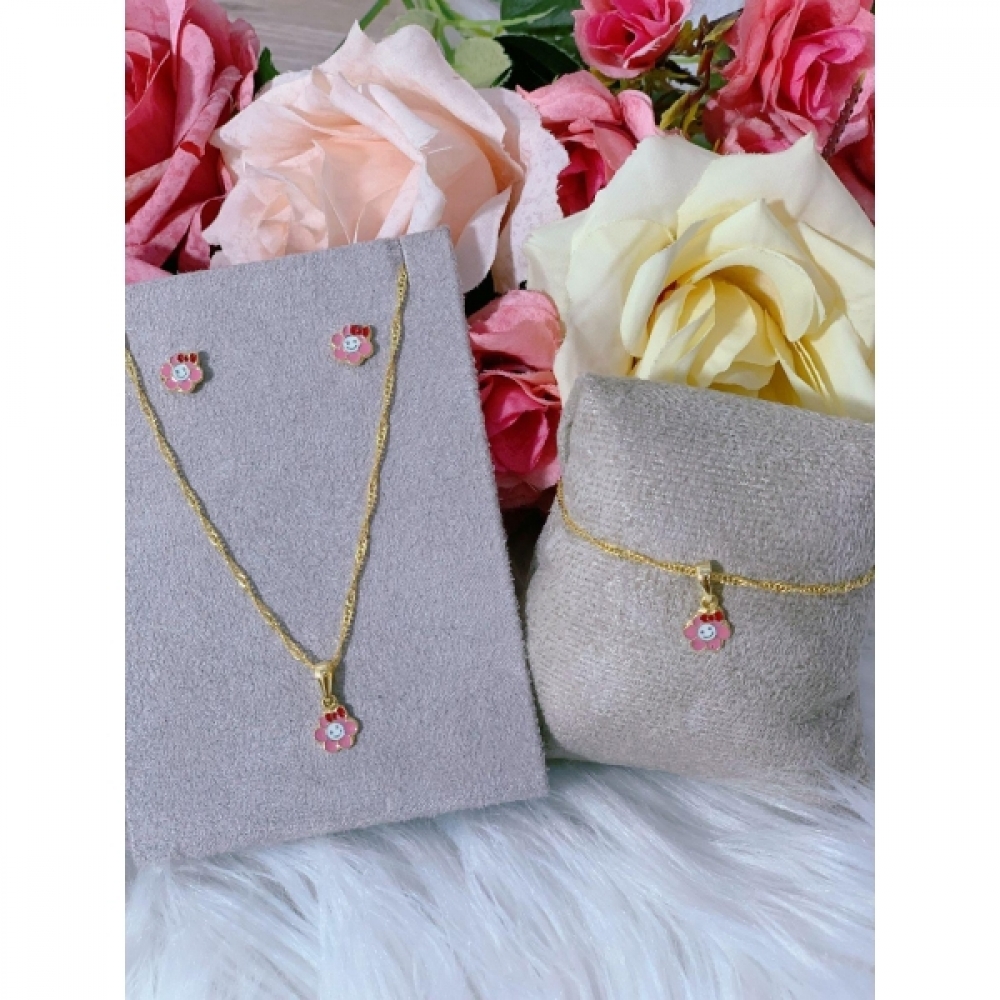 Conjunto Colar Brinco e Pulseira Infantil Florzinha