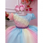 Vestido Infantil Chuva de Amor Bênçãos Com Cinto de Pérolas