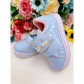 Tênis Azul Bebê Verniz Rosa e Aplique Gatinha Velcro Meninas