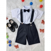 Conjunto Social Camisa Gravata Short Com Suspensório Preto - Preto