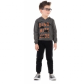 Conjunto de Moletom Blusa C/ Capuz Cinza Chumbo Calça Preto