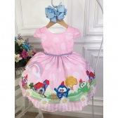 Vestido Infantil Rosa Galinha Pintadinha na Fazenda Luxo