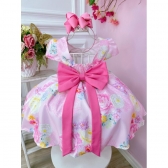 Vestido Infantil Rosa Jardim das Flores Com Pérolas Festas
