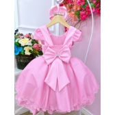 Vestido Infantil Rosa Com Aplique de Borboletas C/ Glitter