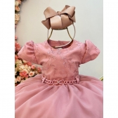 Vestido Infantil Rose e Saia Com Babados e Renda no Busto