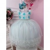 Vestido Infantil Verde C/ Aplique de Flores e Renda Luxo - Verde