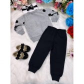 Conjunto Infantil Moletom Flanelado Cinza e Preto C/ Zíper Ursinho