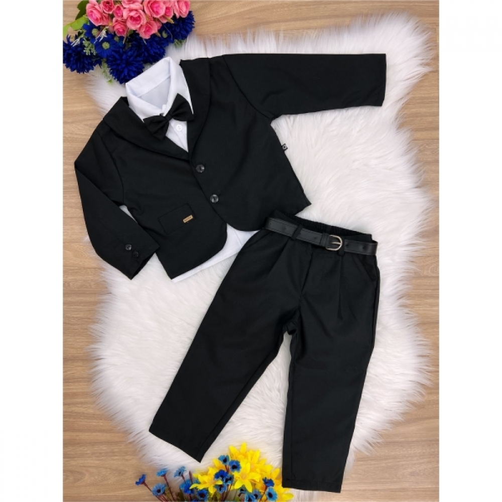 Terno Social Com Calça Preto Camisa Branca Gravata