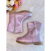 Bota infantil Boiadeira Texana Rose Metalizado Com Zíper Luxo