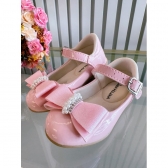 Sapatinho Rosa Verniz Aplique de Lacinho e Strass Glitter