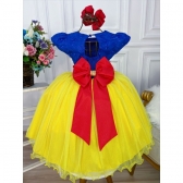 Vestido Infantil Branca de Neve Azul C/ Renda Princesas