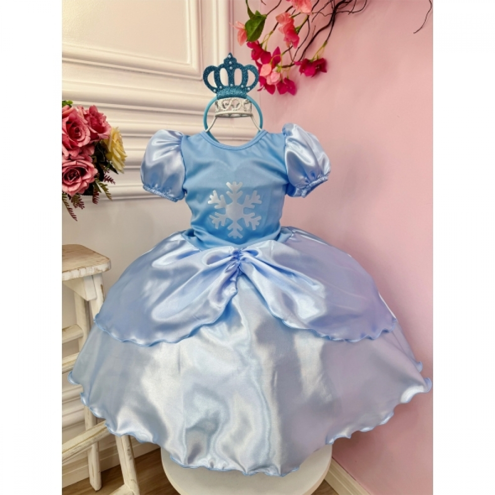 Fantasia Infantil Frozen Elsa Anna Princesas C/ Tiara Festas