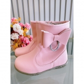Botinha Infantil Rosa Fosco Com Lacinho Strass e Zíper