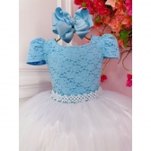 Vestido Infantil Azul C/ Renda e Saia Branca Damas Longo