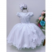 Vestido Infantil Branco C/ Renda e Borboletas Princesas Dama