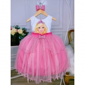 Vestido Infantil Princesa Barbie Com Laço e Glitter