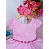 Vestido Infantil Casa Mágica da Gabby Rosa Luxo Corações - Rosa