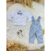 Conjunto Social Bebê C/ Camisa Calça Gravata e Susp. Azul