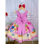 Vestido Infantil Rosa Cinto Pérolas e Strass Luxo