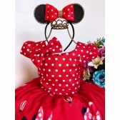 Vestido Infantil Minnie Vermelha Bolinhas Brancas Com Laço