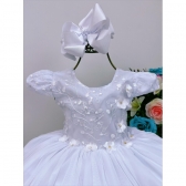 Vestido Infantil Branco C/ Renda Luxo C/ Aplique Flores