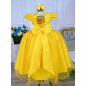 Vestido Infantil Amarelo Damas Honra Casamento Renda Pérolas