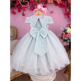 Vestido Infantil Verde C/ Renda de Aplique Flores Borboletas