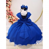 Vestido Infantil Azul Royal Busto C/ Strass Damas Formaturas - Azul Royal