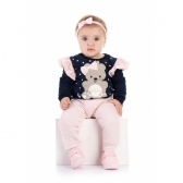 Conjunto Infantil Moletom Flanelado Azul Marinho e Rosa Ursinho