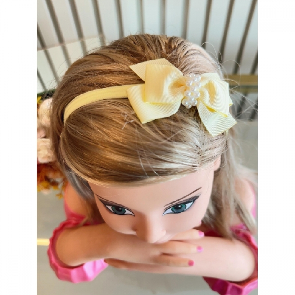Faixinha de Cabelo Bebê Com Pérolas Fofura Várias Cores - Amarelo Bebê