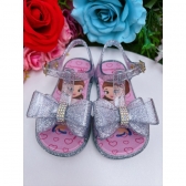 Rasteira Infantil Salomé C/ Laço Duplo Maxi Glitter Prata