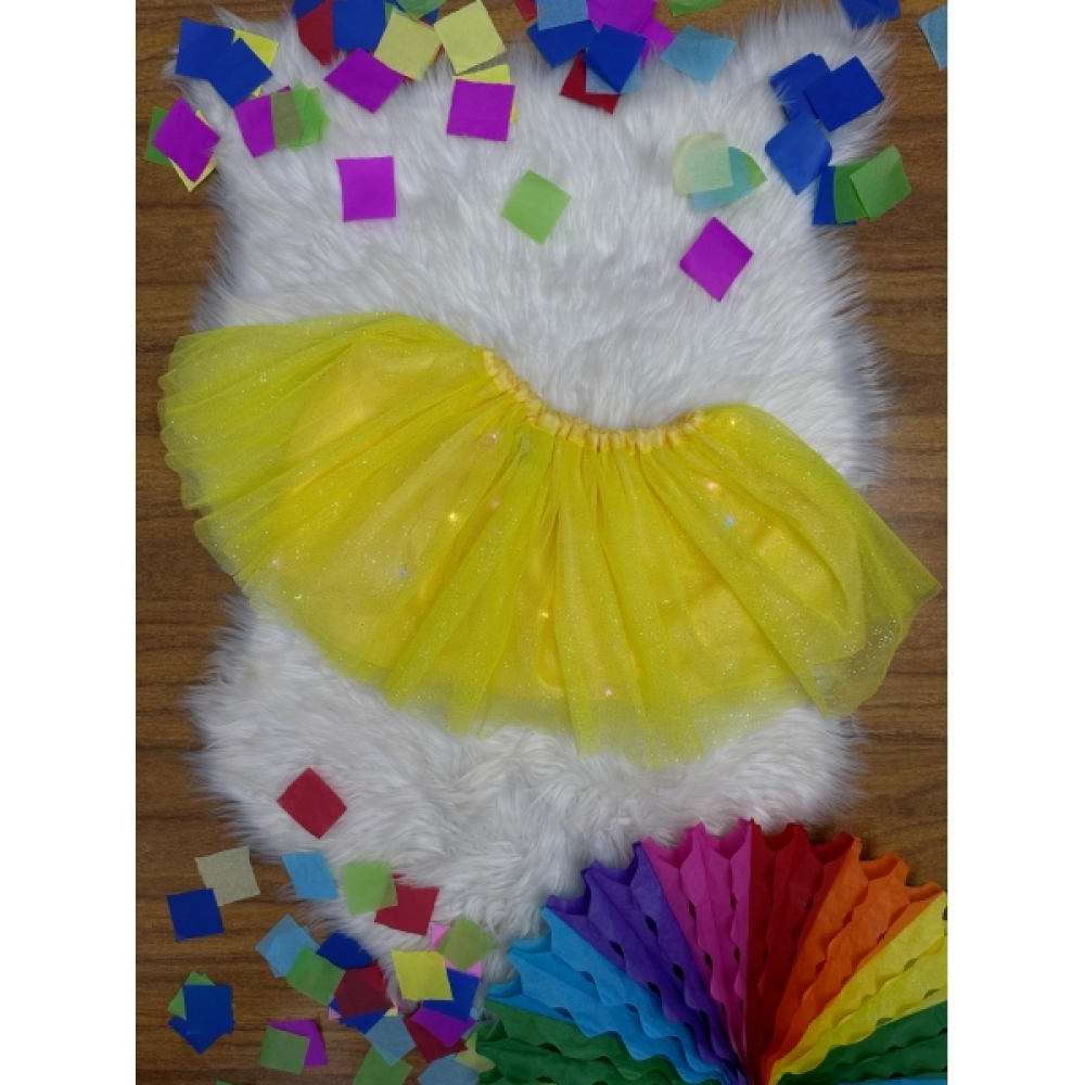 Saia de Tule Infantil Coloridos Com Glitter e Leds - Amarelo