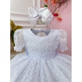 Vestido Bebê Branco Com Poá e Pérolas Batizados Festas
