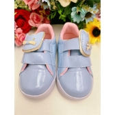 Tênis Azul Bebê Verniz Rosa e Aplique Gatinha Velcro Meninas
