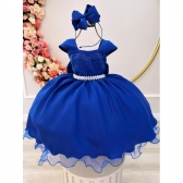 Vestido Infantil Azul Royal Busto C/ Strass Damas Formaturas - Azul Royal